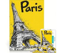 Puzzle da 1000 pezzi per ragazzi, Torre Eiffel, Parigi, disegno giallo, gioco educativo, gara di velocità manuale, gioco di sfida unico 38x26cm
