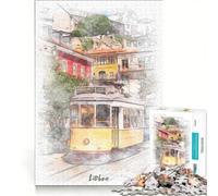 Puzzle da 1000 pezzi per ragazzi tram di Lisbona acquerello gioco educativo attività divertenti da fare a casa per rafforzare l'amore tra le coppie 50x75cm