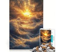 Puzzle da 1000 pezzi per ragazzi, Tramonto dorato sulle onde dell'oceano, Gioco rilassante, Sfida impegnativa, Collezione d'artista, Belle arti 38x52cm