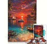 Puzzle da 1000 pezzi per ragazzi tramonto sulla baia con palme decorazione murale giocattolo divertente e spiritosa regalo di compleanno e originale 50x75cm