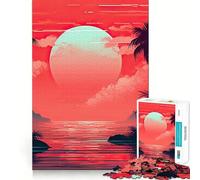 Puzzle da 1000 pezzi per ragazzi, tramonto tropicale rosso, cielo, ritagli nitidi, gioco cognitivo, regalo, momento di gioco tranquillo, decorazione natalizia (38x26cm)
