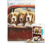 Puzzle da 1000 pezzi per ragazzi Tre cani nel cassone di un camion gioco educativo regalo di compleanno compleanno e Natale 38x26cm