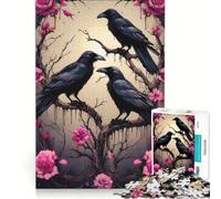 Puzzle da 1000 pezzi per ragazzi "Tre corvi su un roseto" gioco educativo allena la mente e la mano collezione d'artista belle arti 38x26cm