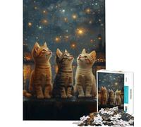 Puzzle da 1000 pezzi per ragazzi Tre gattini che guardano le stelle Gioco intellettuale rilassante adatto alle coppie Regalo divertente (dimensioni 38x26cm)