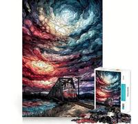 Puzzle da 1000 pezzi per ragazzi Treno su un ponte sotto un cielo vorticoso, gioco divertente e stimolante, tempo libero, decorazione natalizia da parete (50x75cm)