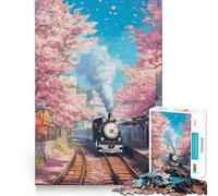 Puzzle da 1000 pezzi per ragazzi Treno tra i ciliegi in fiore, decorazione per incastri precisi, gioco per esercizi mentali, gioco per il tempo libero, regalo di Natale divertente (38x26cm)