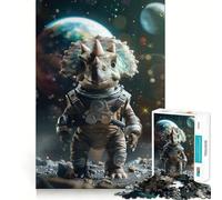 Puzzle da 1000 pezzi per ragazzi Triceratopo in tuta spaziale, gioco di incastro preciso, sfida mentale, giocattolo divertente e rilassante, scena natalizia (38x52cm)