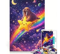 Puzzle da 1000 pezzi per ragazzi: tricheco a cavallo di una stella cadente gioco interattivo attività per famiglie ottimo regalo per gli appassionati di videogiochi 38x52cm