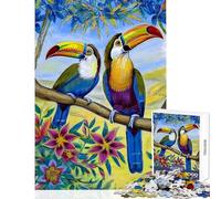 Puzzle da 1000 pezzi per ragazzi: Tucani su un albero fiorito gioco interattivo regalo di compleanno decorazione da parete compleanno e Natale (38x52cm)