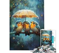Puzzle da 1000 pezzi per ragazzi "Uccelli sotto l'ombrello sotto la pioggia" rompicapo sfida difficile da completare (dimensioni 38x26cm)