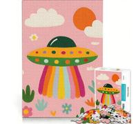 Puzzle da 1000 pezzi per ragazzi: UFO colorato in un paesaggio rosa, gioco impossibile, difficile e stimolante, compleanno e Natale 50x75cm