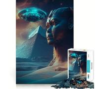 Puzzle da 1000 pezzi per ragazzi UFO sopra la Sfinge e Piramide, Taglio netto, Gioco cognitivo divertente, Gioco per il tempo libero, Decorazione natalizia per la casa (38x52cm)