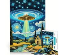 Puzzle da 1000 pezzi per ragazzi, UFO su paesaggio rurale, incastro preciso, gioco di abilità mentale, divertimento, tempo libero, Natale, casa, arte (38x52cm)