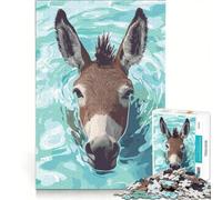 Puzzle da 1000 pezzi per ragazzi: un asino che nuota in acqua blu, gioco rilassante, stimolante da completare, regalo di Natale o compleanno 50x75cm