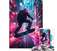 Puzzle da 1000 pezzi per ragazzi un hoverboarder futuristico e luminoso che vola in una città al neon Gioco sfida per l'intelligenza giocattolo avvincente opera d'arte regalo attività