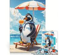 Puzzle da 1000 pezzi per ragazzi un pinguino seduto sulla spiaggia gioco divertente allena la mente e la mano sfida unica 38x26cm
