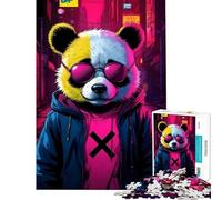Puzzle da 1000 pezzi per ragazzi un simpatico panda in una città al neon Giochi rilassanti giocattoli avvincenti per coltivare la pazienza sfida impegnativa (38x26cm)
