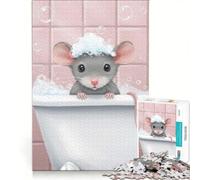 Puzzle da 1000 pezzi per ragazzi: un topolino carino che fa il bagno nella schiuma, giochi rilassanti, attività divertenti da fare in casa, regali unici per compleanno e Natale 50x75cm