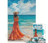 Puzzle da 1000 pezzi per ragazzi "Una donna sola sulla spiaggia", gioco pratico, per divertimento in famiglia, adatto come decorazione da scrivania 50x75cm
