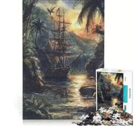 Puzzle da 1000 pezzi per ragazzi: una nave pirata con le vele spiegate, gioco educativo, divertente antistress, collezione d'artista, opera d'arte 38x52cm