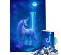 Puzzle da 1000 pezzi per ragazzi Unicorno al chiaro di luna vicino a una cascata gioco intellettuale gioco impossibile analisi e logica regalo per compleanni (dimensioni 75x50cm)