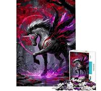 Puzzle da 1000 pezzi per ragazzi unicorno alato scuro nella foresta puzzle per adulti gioco pratico per passare il tempo durante le vacanze ideale come regalo (dimensioni 38x26cm)