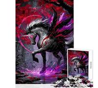 Puzzle da 1000 pezzi per ragazzi: Unicorno dalle ali scure nella foresta Gioco interattivo sfida impegnativa giocattolo educativo per rafforzare l'amore tra le coppie (50x75cm)