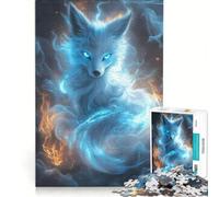 Puzzle da 1000 pezzi per ragazzi: uno spirito volpe fluttuante con occhi blu luminosi e magia, giochi educativi, analisi e logica, regalo di compleanno, regali 38x26cm