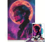 Puzzle da 1000 pezzi per ragazzi: Uomo con Luna e sfondo spaziale giochi educativi assemblaggio di modelli collezione d'artista belle arti 38x52cm