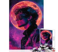 Puzzle da 1000 pezzi per ragazzi: Uomo con Luna e sfondo spaziale Gioco divertente taglio di precisione decorazione per la casa giocattolo per rafforzare l'amore tra le coppie (50x75cm)