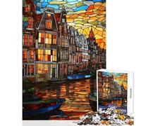 Puzzle da 1000 pezzi per ragazzi vetrata artistica canale di Amsterdam gioco per famiglie migliora la memoria decorazione per la casa giocattolo per rafforzare l'amore tra le coppie (38x52cm)