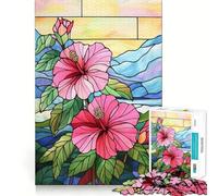 Puzzle da 1000 pezzi per ragazzi, vetrata artistica, ibisco, taglio netto, artigianato, gioco cognitivo divertente, gioco per il tempo libero, decorazione natalizia per la casa (50x75cm)