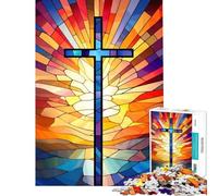 Puzzle da 1000 pezzi per ragazzi vetrata raffigurante la Santa Croce gioco rilassante ed educativo sfida e gioco di logica regalo di compleanno (dimensioni 38x52cm)