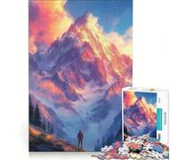 Puzzle da 1000 pezzi per ragazzi: vetta di montagna al tramonto con escursionista decorazione da parete passatempo ideale per le vacanze a casa per rafforzare il legame di coppia 38x26cm