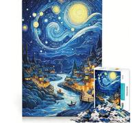 Puzzle da 1000 pezzi per ragazzi Villaggio della Notte Stellata di Van Gogh gioco educativo interazione genitore-figlio ideale come regalo 38x52cm