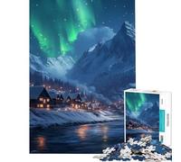 Puzzle da 1000 pezzi per ragazzi villaggio innevato sotto l'aurora boreale giocattolo fai-da-te taglio di precisione ideale come regalo per tutta la famiglia (38x26cm)