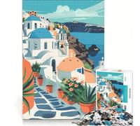 Puzzle da 1000 pezzi per ragazzi, villaggio su un'isola greca, giocattolo fai-da-te, migliora la memoria, collezione d'artista, belle arti 50x75cm