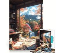 Puzzle da 1000 pezzi per ragazzi,vista autunnale dalla biblioteca,paesaggio giapponese,giunture lisce,divertimento,allenamento mentale,gioco casual,decorazione artistica natalizia (50x75cm)