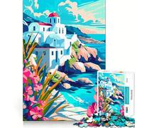 Puzzle da 1000 pezzi per ragazzi,vista della Grecia,arte di viaggio,taglio preciso,giocattolo stimolante per la mente,relax,attività per compleanno (38x26cm)