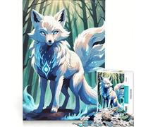 Puzzle da 1000 pezzi per ragazzi: Volpe bianca mistica nella foresta gioco educativo divertente antistress regalo di Natale o compleanno 38x52cm