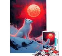 Puzzle da 1000 pezzi per ragazzi volpe bianca sotto la luna rossa ideale per compleanni e Natale Giocattolo educativo adatto a partire dai 14 anni (38x52cm)
