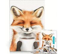 Puzzle da 1000 pezzi per ragazzi volpe con caffè pittura ad acquerello giocattolo antistress per divertimento in famiglia regalo per amici e parenti 38x26cm