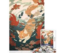 Puzzle da 1000 pezzi per ragazzi: volpe nell'acqua con pesci e foglie gioco pratico taglio di precisione giocattolo antistress che migliora l'amore tra le coppie (52x38cm)