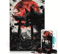 Puzzle da 1000 pezzi per ragazzi,volpe nera e luna rossa,disegno dal taglio preciso,gioco per allenare la mente,momento di relax,divertimento per il compleanno 38x26cm