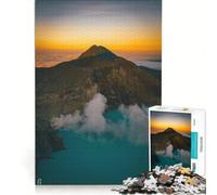 Puzzle da 1000 pezzi per ragazzi: Vulcano e lago turchese all'alba gioco educativo regalo di compleanno collezione d'artista opera d'arte 38x52cm