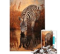 Puzzle da 1000 pezzi per ragazzi: zebra che beve al tramonto Puzzle per adulti giochi per famiglie Un'opera d'arte stimolante da completare (dimensioni 38x52cm)
