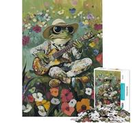 Puzzle da 1000 pezzi per ragazziRospo chitarrista in un giardino fiorito ideale per compleanni e Natale Gioco difficile per famiglie dai 14 anni in su (38x52cm)