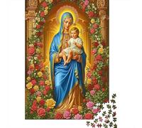 Puzzle da 1000 Pezzi per Regali Adulti Vergine Maria con Bambino: Maria con Bambino tra le Rose Gioco Educativo Sfida e Attività Stimolante 38x26cm/1000 pezzi