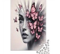 Puzzle da 1000 Pezzi per Uomini e Donne Arte del Volto di Farfalla: Donna con Farfalle Rosa Gioco Divertente e Sfidante per la Famiglia Idea Regalo 70x50cm/1000 pezzi