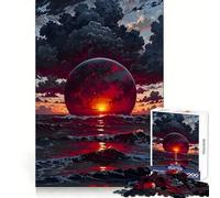 Puzzle da 1000 pezzi "Pianeta Rosso che sorge sull'oceano" per ragazzi, gioco di logica per tutta la famiglia, bordo trasparente, calda sorpresa (38x26cm)